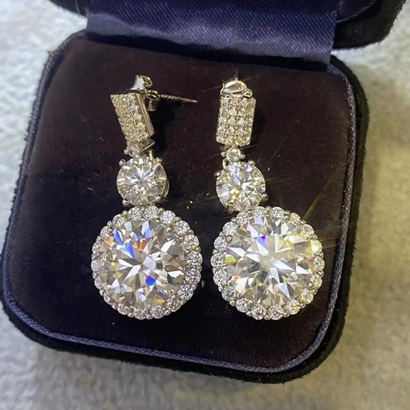 Certified 12ct. t.w. Moissanite Diamond Drop Earrings NEW - Picture 5 of 10